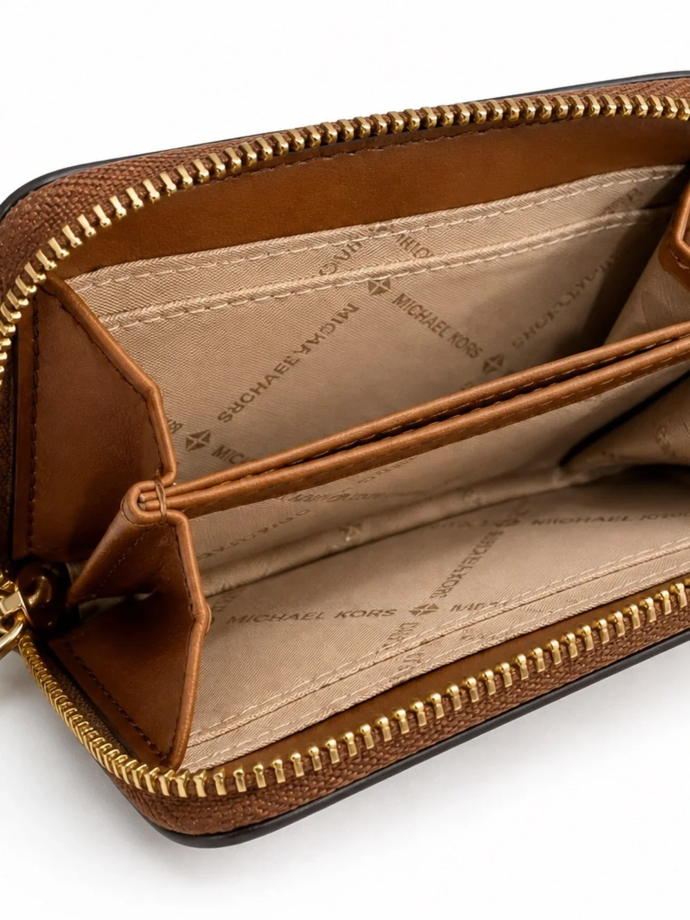 Michael Kors Brown Signature Logo Zip Around Card Case Wallet